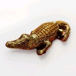 Ruccini Trinket Box - Jeweled Alligator Gold Color Reptile Animal - 5.5 inch